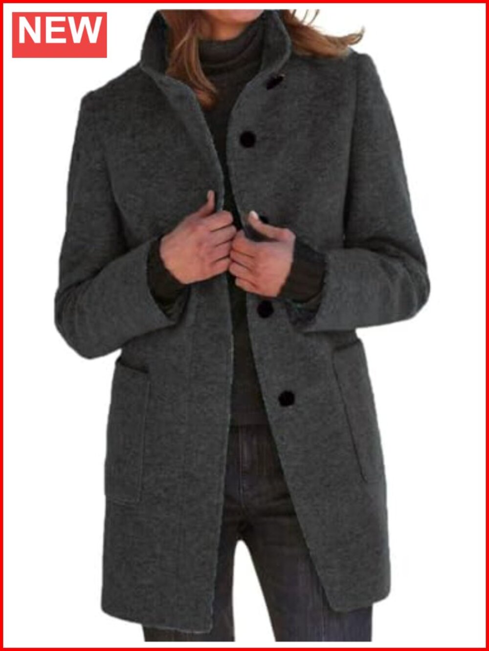 Women's Wool Blend Stand Collar Pea Coat Winter Long Blazer Jacket